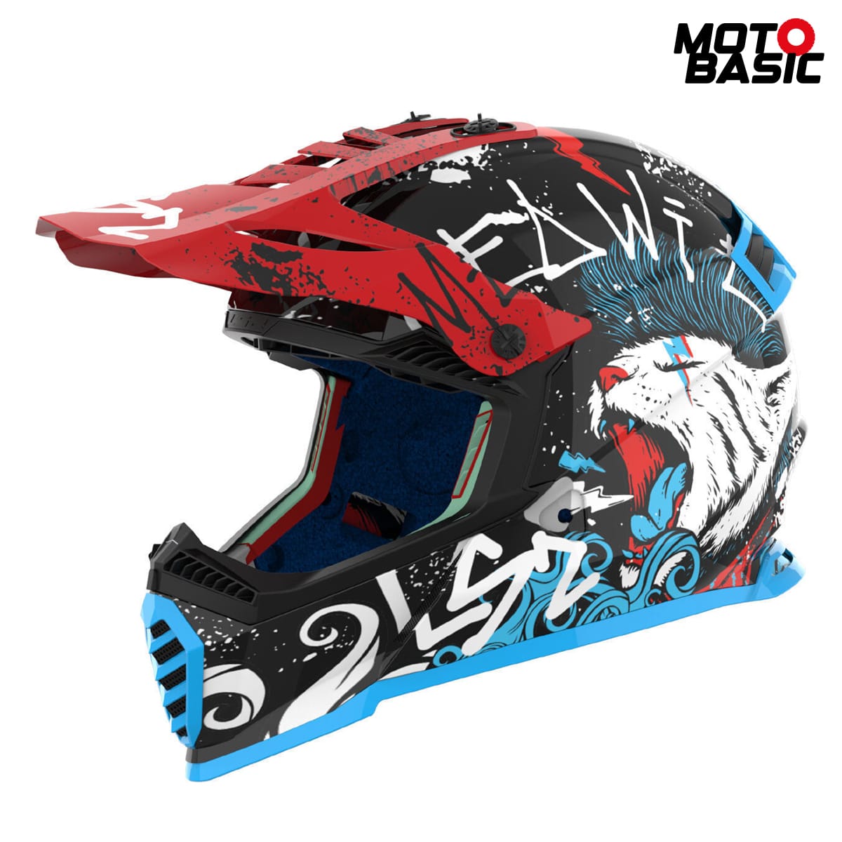 Casco LS2 MX437 Fast Evo II Mini Starmaw Negro/Blanco/Azul/Rojo