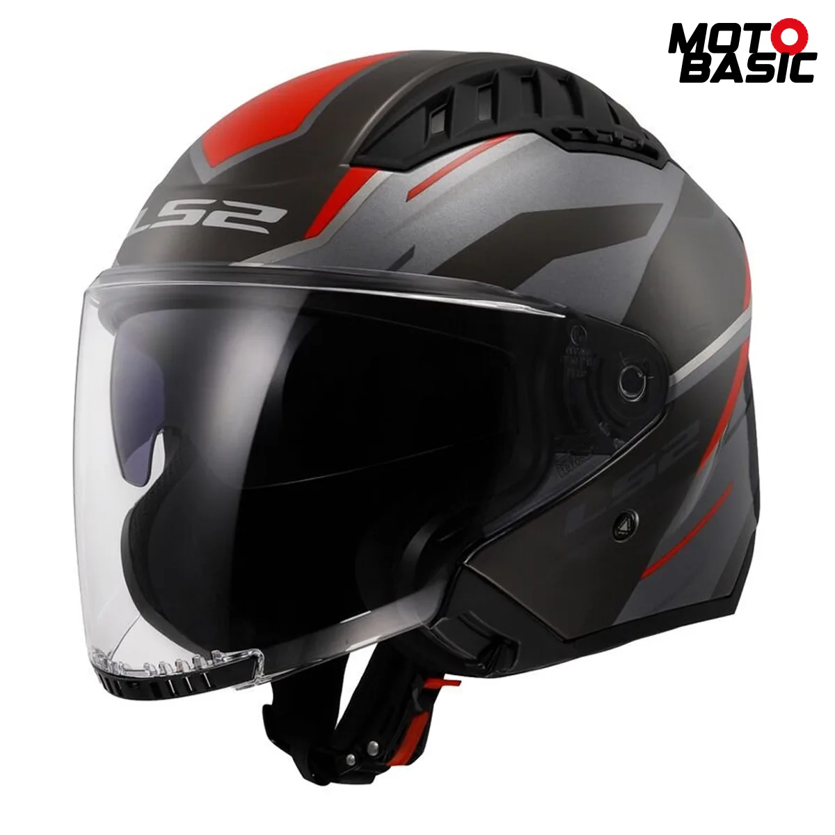 Casco LS2 Copter II Diston Gris/Rojo/Negro