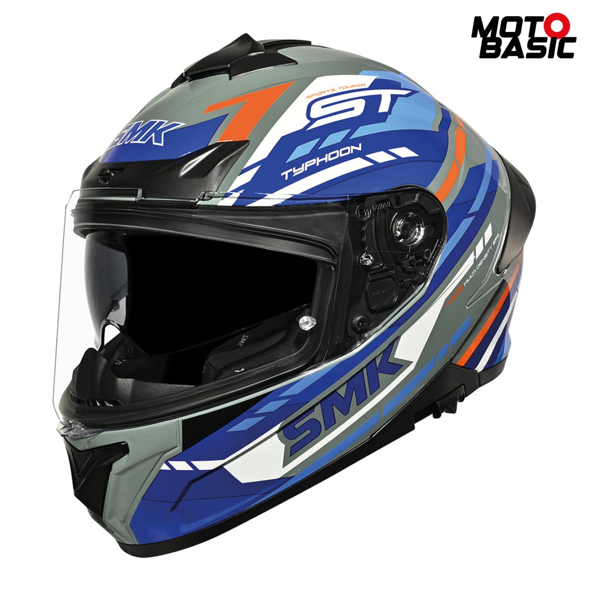 Casco SMK Typhoon Sports Tourer Gris Mate/Azul/Blanco