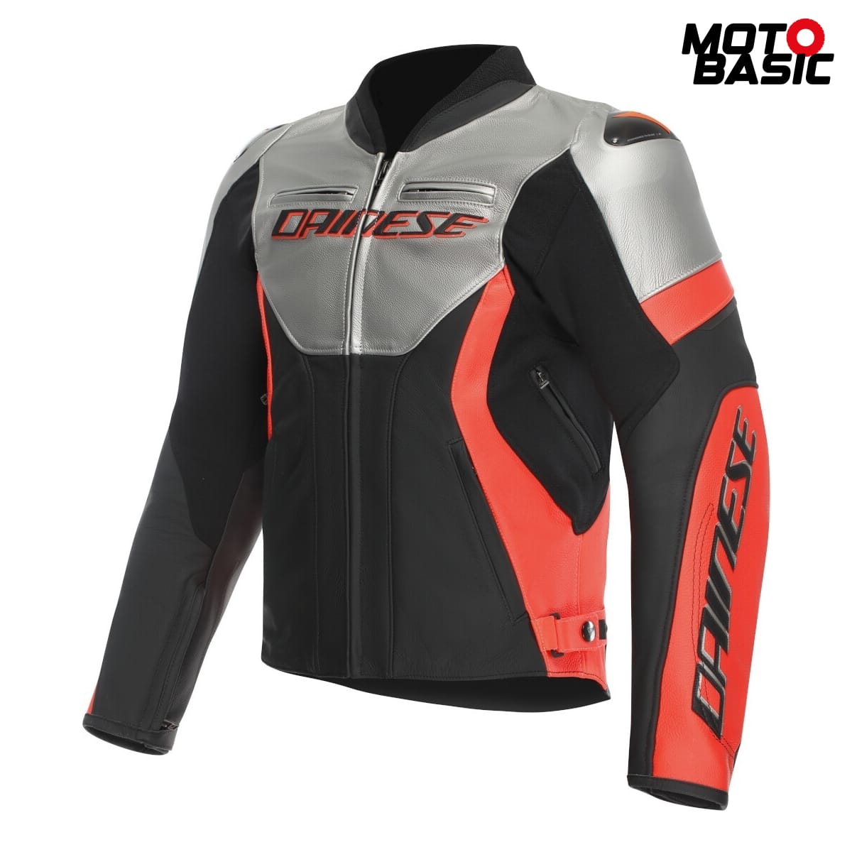 Chaqueta DAINESE Racing 5 Negro/Plata/Rojo Fluor