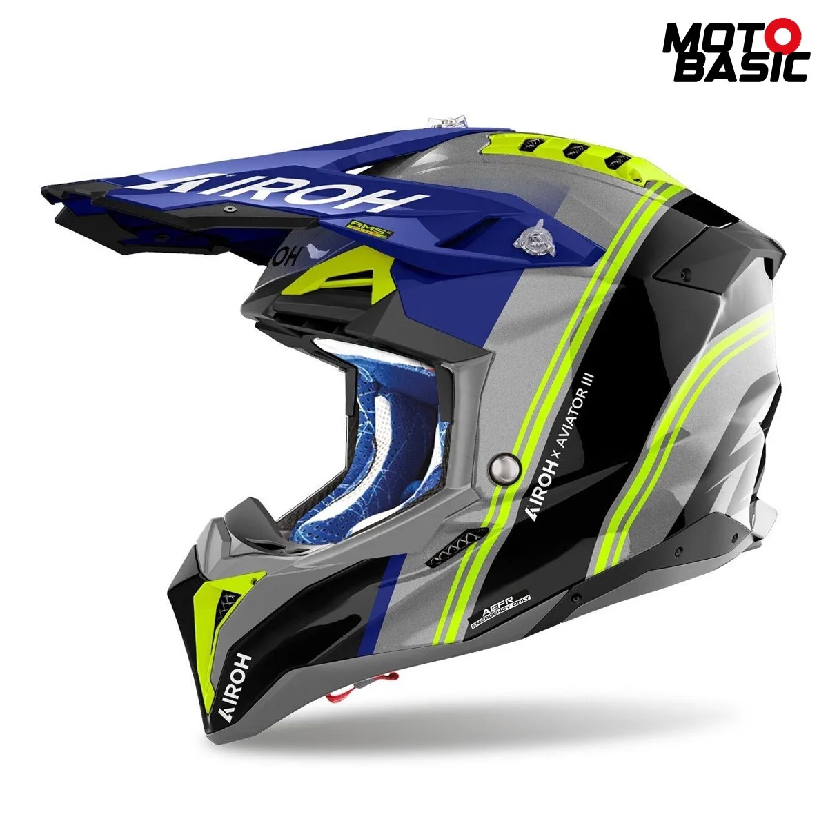 Casco AIROH Aviator 3 Hima Azul/Amarillo Fluor/Gris/Negro
